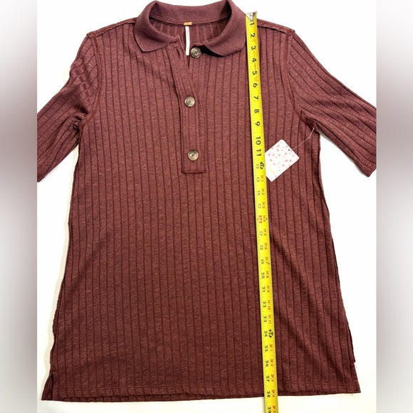 Free People Knit Top Heart Strings Short Sleeve Ribbed Shirt Mahogany Size Small - Picture 9 of 10